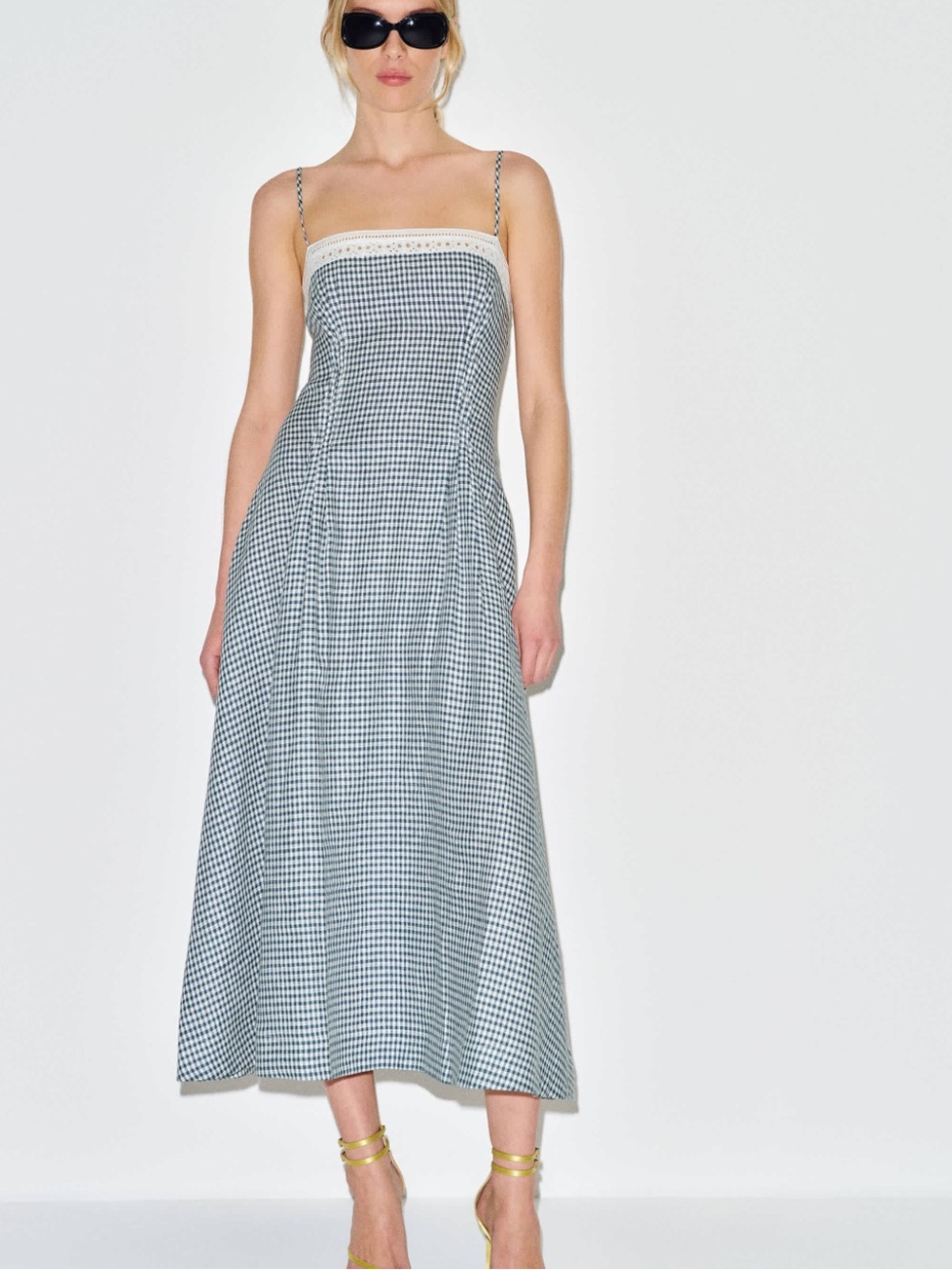 Reformation Pomona Linen Dress In Gingham Gray Check